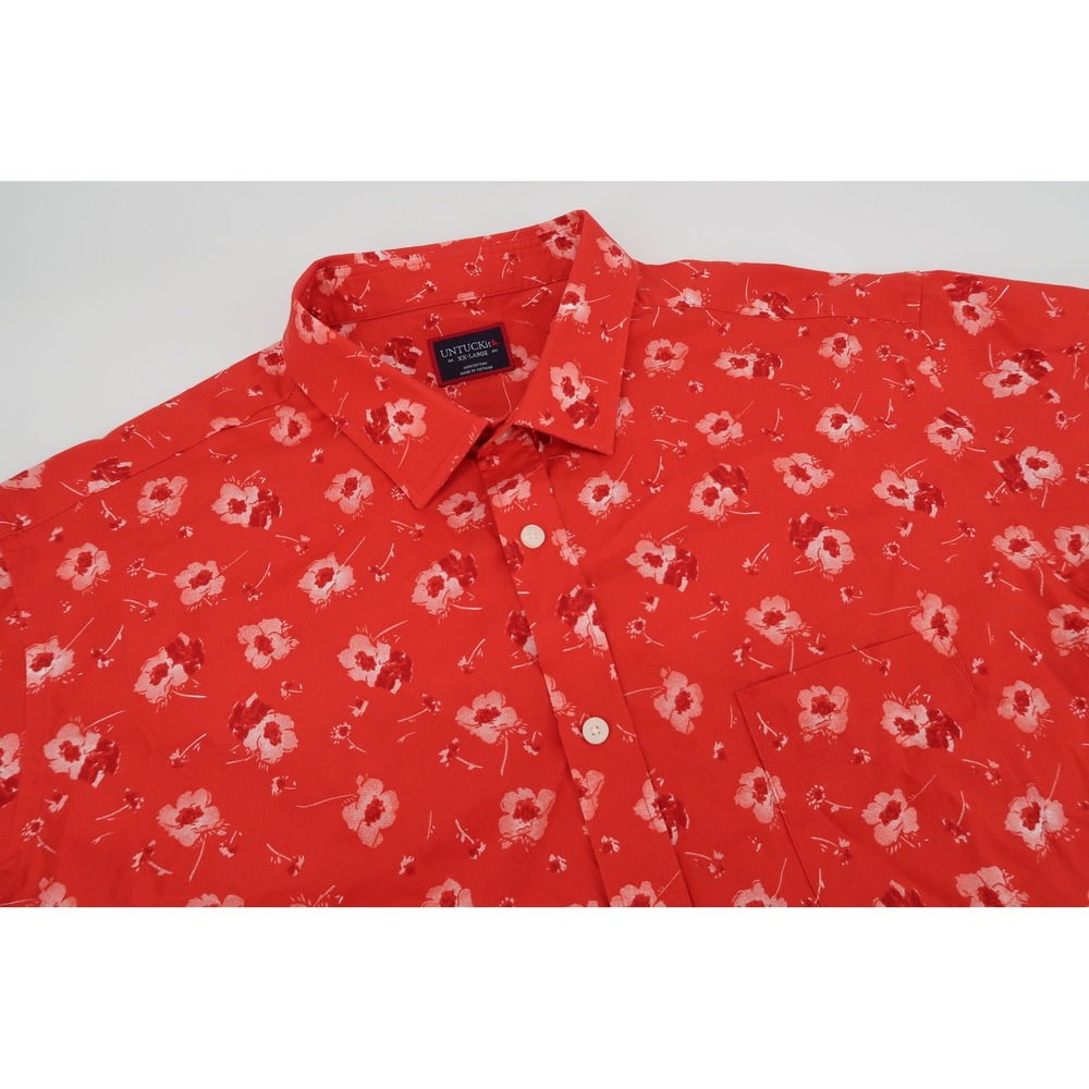 UNTUCKit Coolidge Button Front Mens XXL Red Floral Short Sleeve Cotton Shirt 2XL